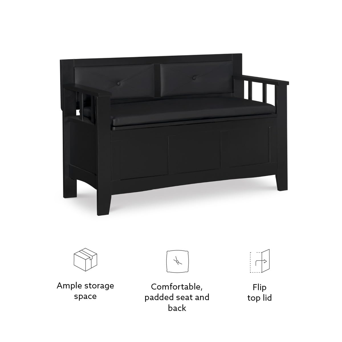 Linon Carlton Padded Bench, 44.5"W x 17"D x 30"H, Black
