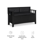 Linon Carlton Padded Bench, 44.5"W x 17"D x 30"H, Black
