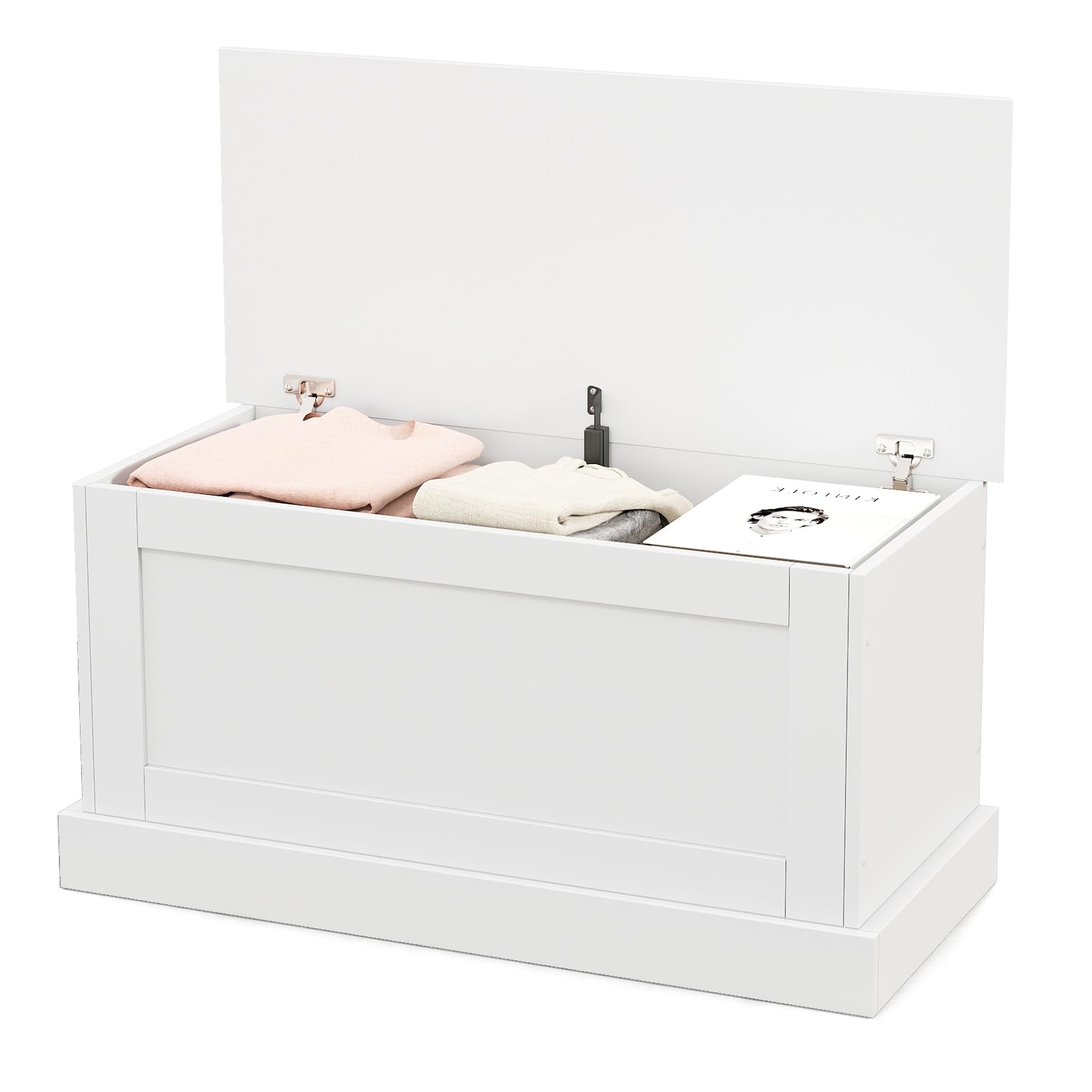 LOKO 35.5” Storage Chest, Lift Top Storage Box with Metal Hinges, Wooden Storage Bench with Safety Hydraulic Strut, Large Modern Storage Trunk for Living Room, Bedroom, Entryway (White)