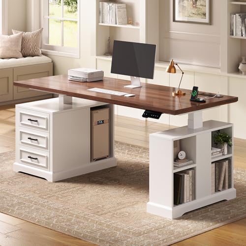 Electric Standing Desk with Drawers, Storage & Power Outlets – 63"