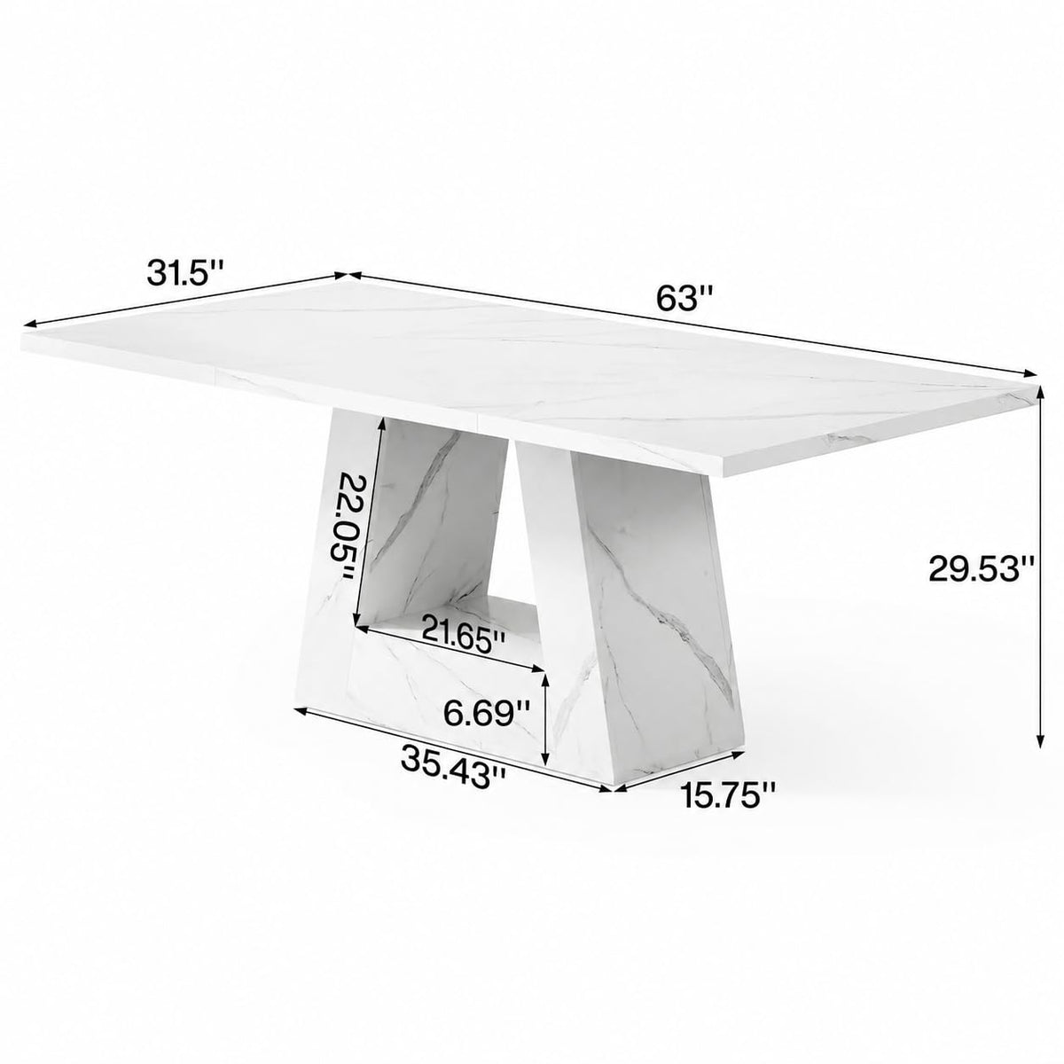 LITTLE TREE 63" Modern Faux Marble Dining Table for 6, Rectangle, White