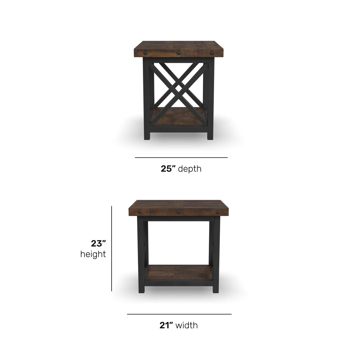 Flexsteel Brown Solid Acacia Wood End Table with Metal Frame