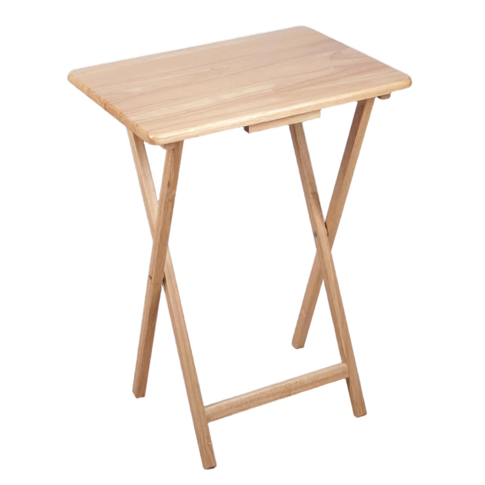 Rubberwood Folding Tray Table Set (2-Piece), Natural Wood Finish, Dimensions: 19 x 14.5 x 26 inches, Portable, Space-Saving, Snack Table, Picnic Table, No Assembly Required