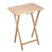Rubberwood Folding Tray Table Set (2-Piece), Natural Wood Finish, Dimensions: 19 x 14.5 x 26 inches, Portable, Space-Saving, Snack Table, Picnic Table, No Assembly Required
