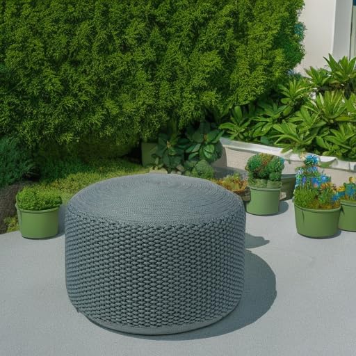 BIRDROCK HOME Outdoor Pouf Ottoman - Mist - Woven Indoor or Backyard Patio Use - Floor Footstool for Living Room- Knit Bean Bag - Oversized Padded Chair - Moroccan Foot Rest