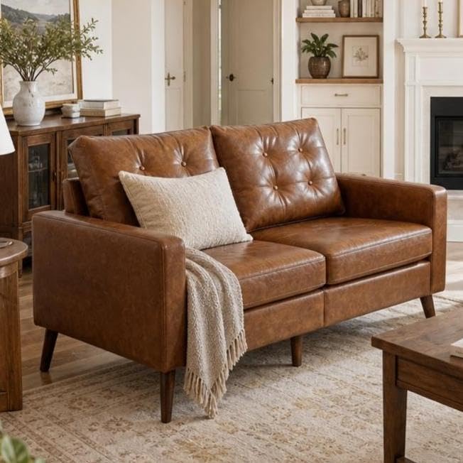 Mid-Century Faux Leather Loveseat