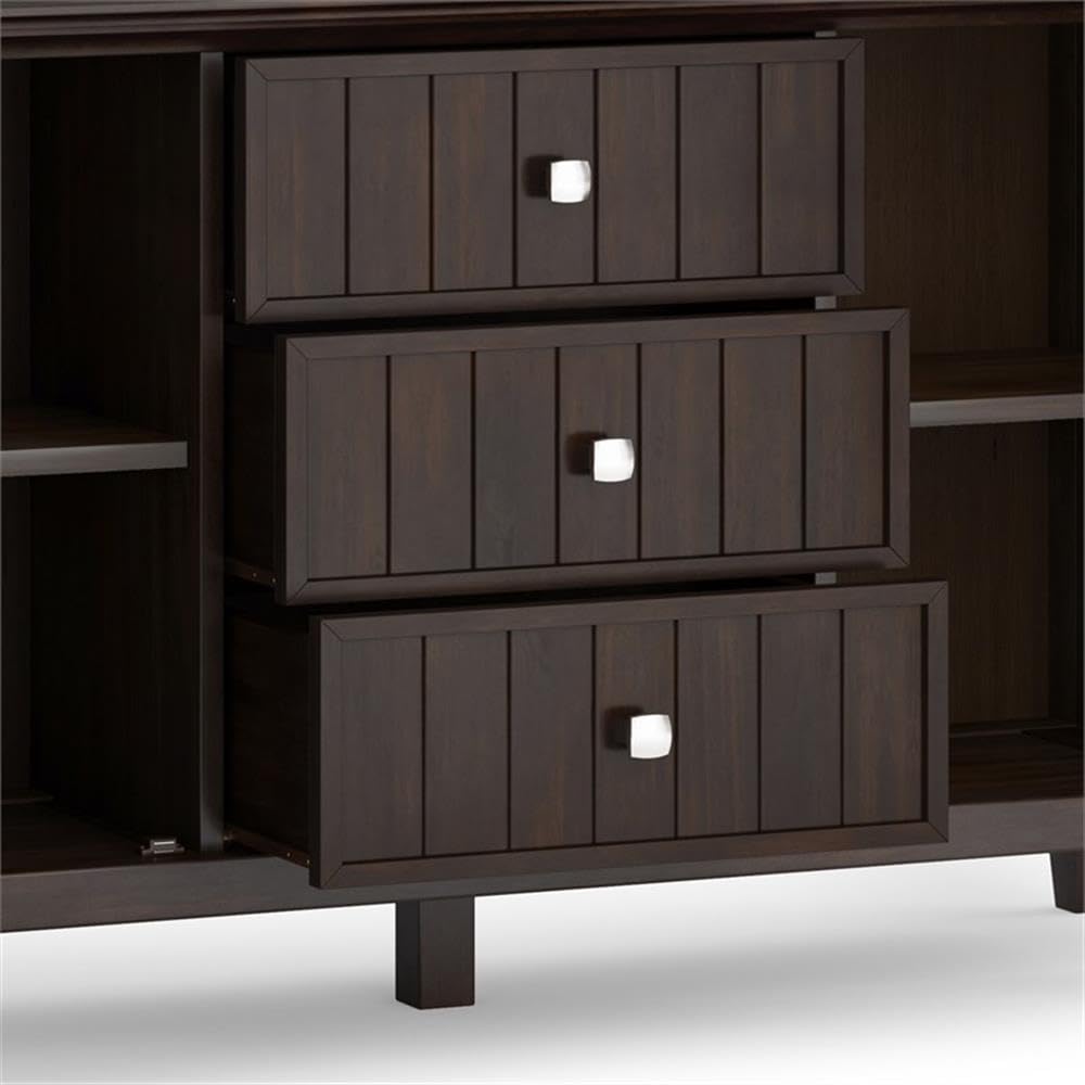 SIMPLIHOME Bedford 54" Wide Solid Wood 2-Door Buffet in Brunette Brown