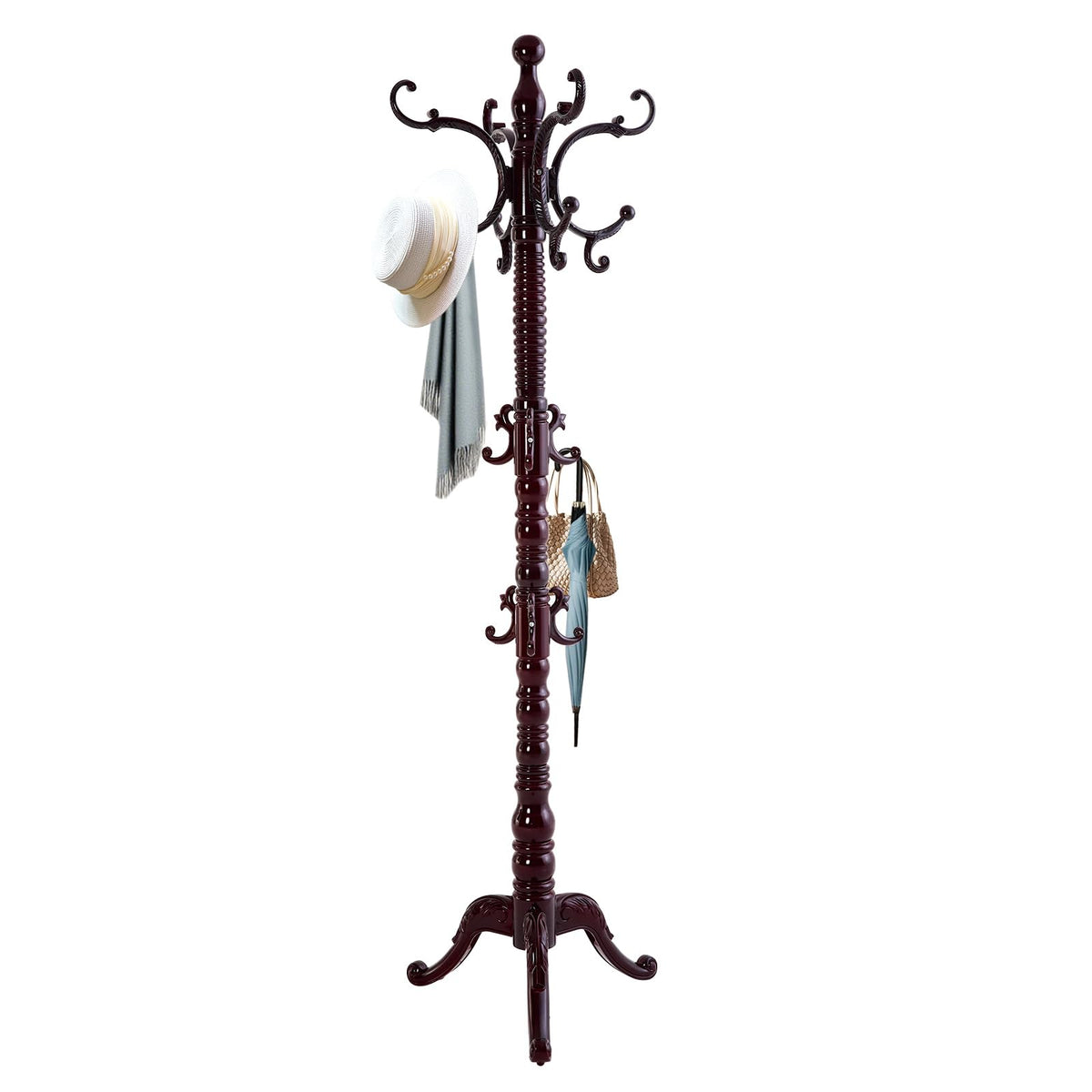 EZIVIEZ Coat Rack Vintage Solid Wood Coat Rack Freestanding with 14 Hooks