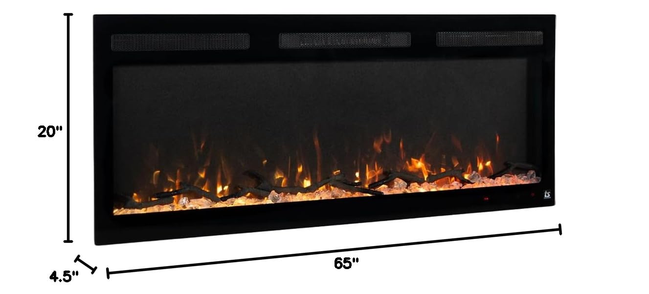 Touchstone Smart Electric Fireplace-The Fury 65" Wide- 4.5" Thin in Wall Recessed-100 Realistic Flame/Ember Bed Color Combos-1,500W Heater-Larger Viewing Area-Alexa/WiFi Enabled