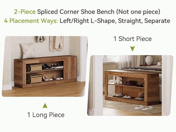 L-Shaped Corner Shoe Bench with Open Storage Shelves