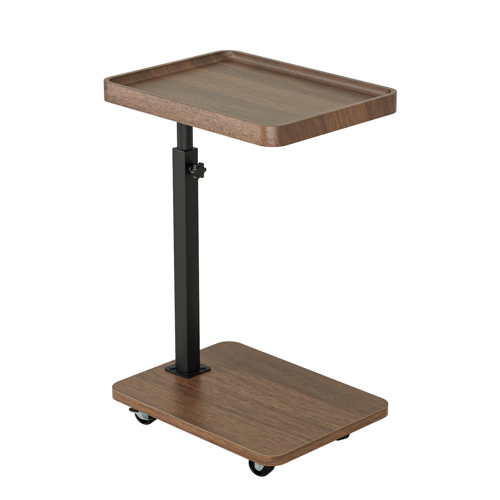 Katrawu TV Tray Table for Eating,Sofa Armrest & 360° Swivel &Height Adjustable End Side Table for Couch,Snack Table for Sofa, Bedroom, Living Room, C Shaped End Table(Brown+Black)