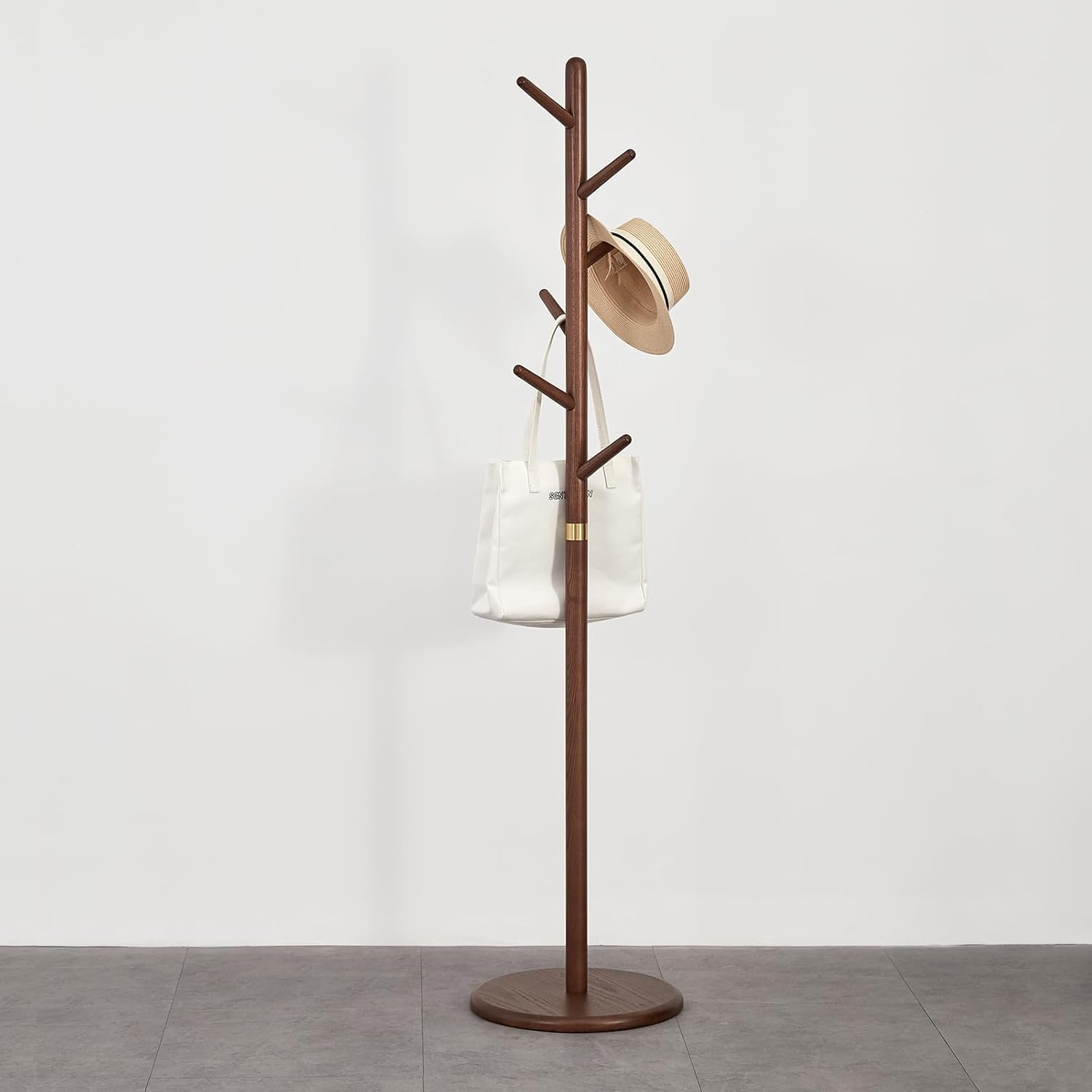 Wooden Freestanding Coat Rack with 6 Hooks