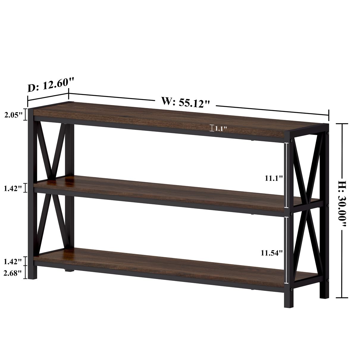 FATORRI Console Table for Entryway, 55 Inch Modern Entry Table with 3 Tier Shelves, Couch Tables Behind Sofa for Living Room, Dark Walnut