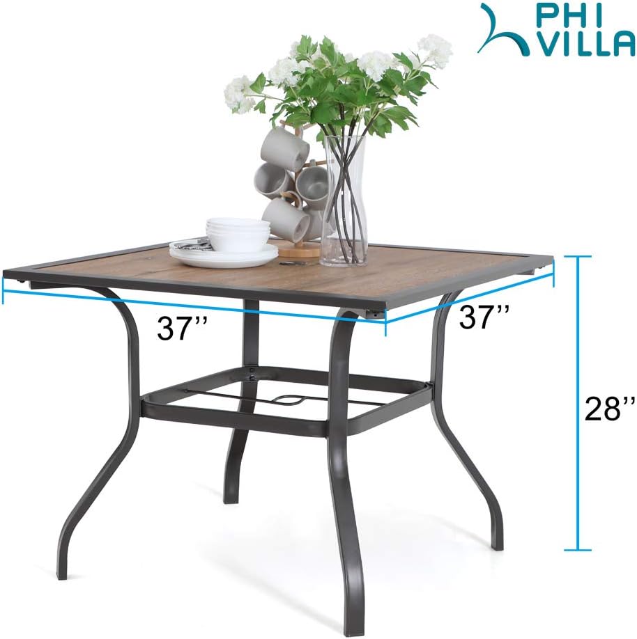 37" Square Outdoor Patio Dining Table with Umbrella Hole