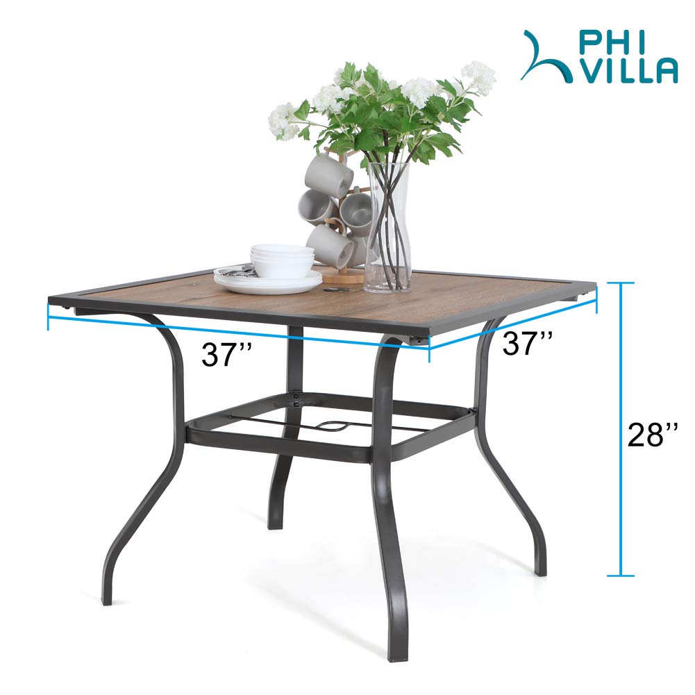 37" Square Outdoor Patio Dining Table with Umbrella Hole