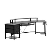 Wing-Shaped Gaming Desk with Drawers, LED Strip & Monitor Shelf
