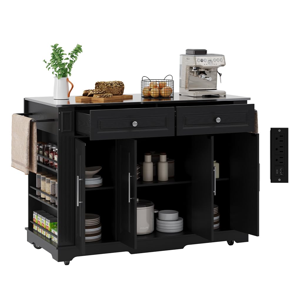 NORDEVERRA 60" Kitchen Island with Drop Leaf & Stainless Steel Countertop