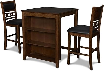 Counter Height Dining Set with Storage Shelf, 3-Piece