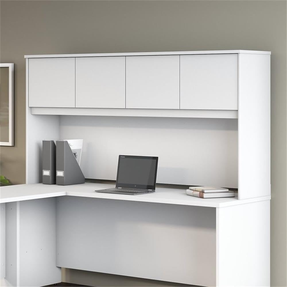 72W Office Desk Hutch with 4 Doors, White