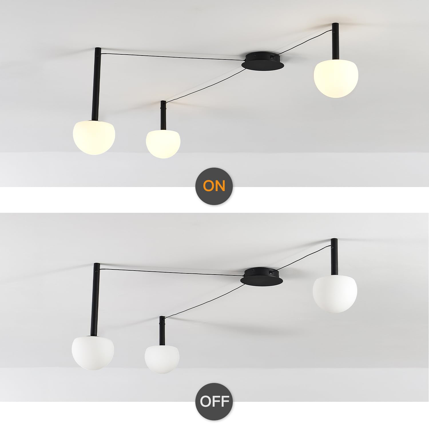 LINDUGUYI 3-Light Black Glass semi Embedded Ceiling Light Suitable for Living Rooms, bedrooms, corridors, Dining Rooms, Dining Rooms, Bubble Ball Ceiling Light (DIY Design is Available)