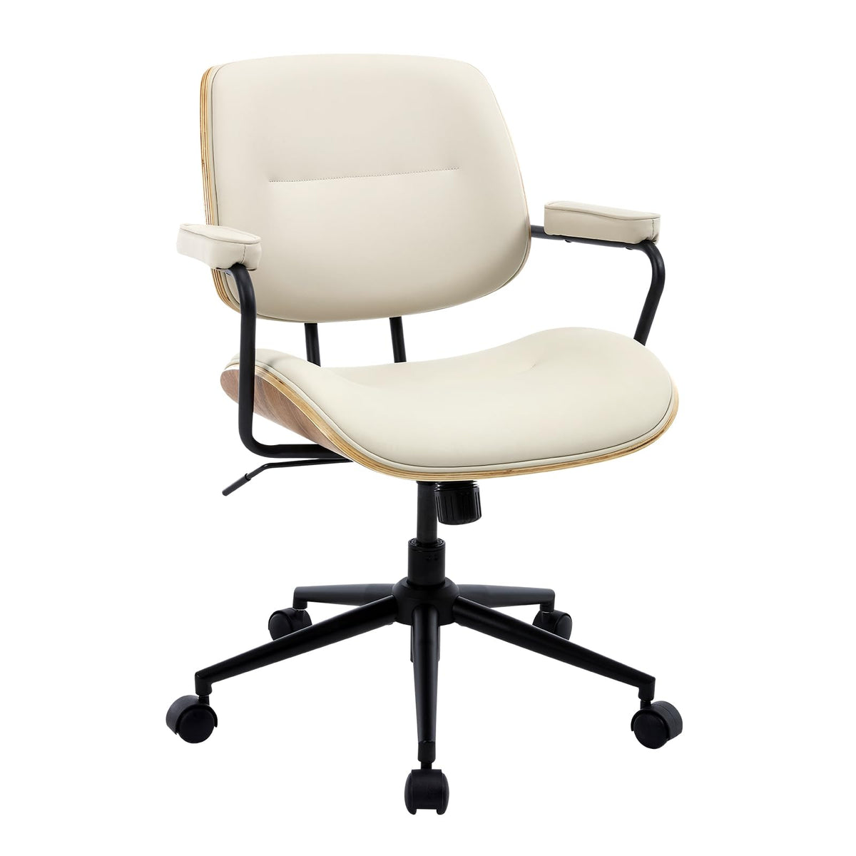 Mid Century Modern Office Chair with Armrest and Adjustable Backrest, Beige