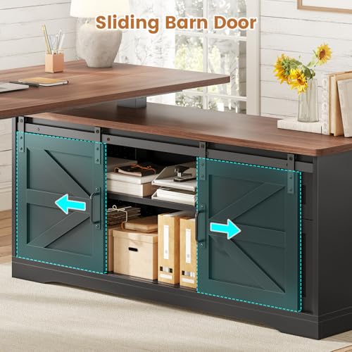 L-Shaped Standing Desk with Drawers & Power Outlets