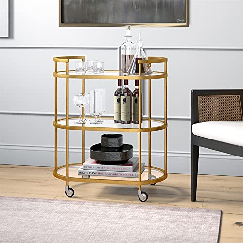 Oval Bar Cart with Tempered Glass Shelves