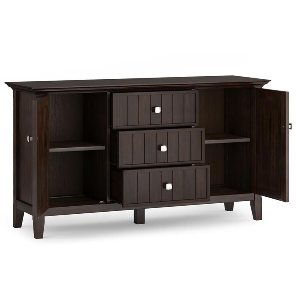 SIMPLIHOME Bedford 54" Wide Solid Wood 2-Door Buffet in Brunette Brown