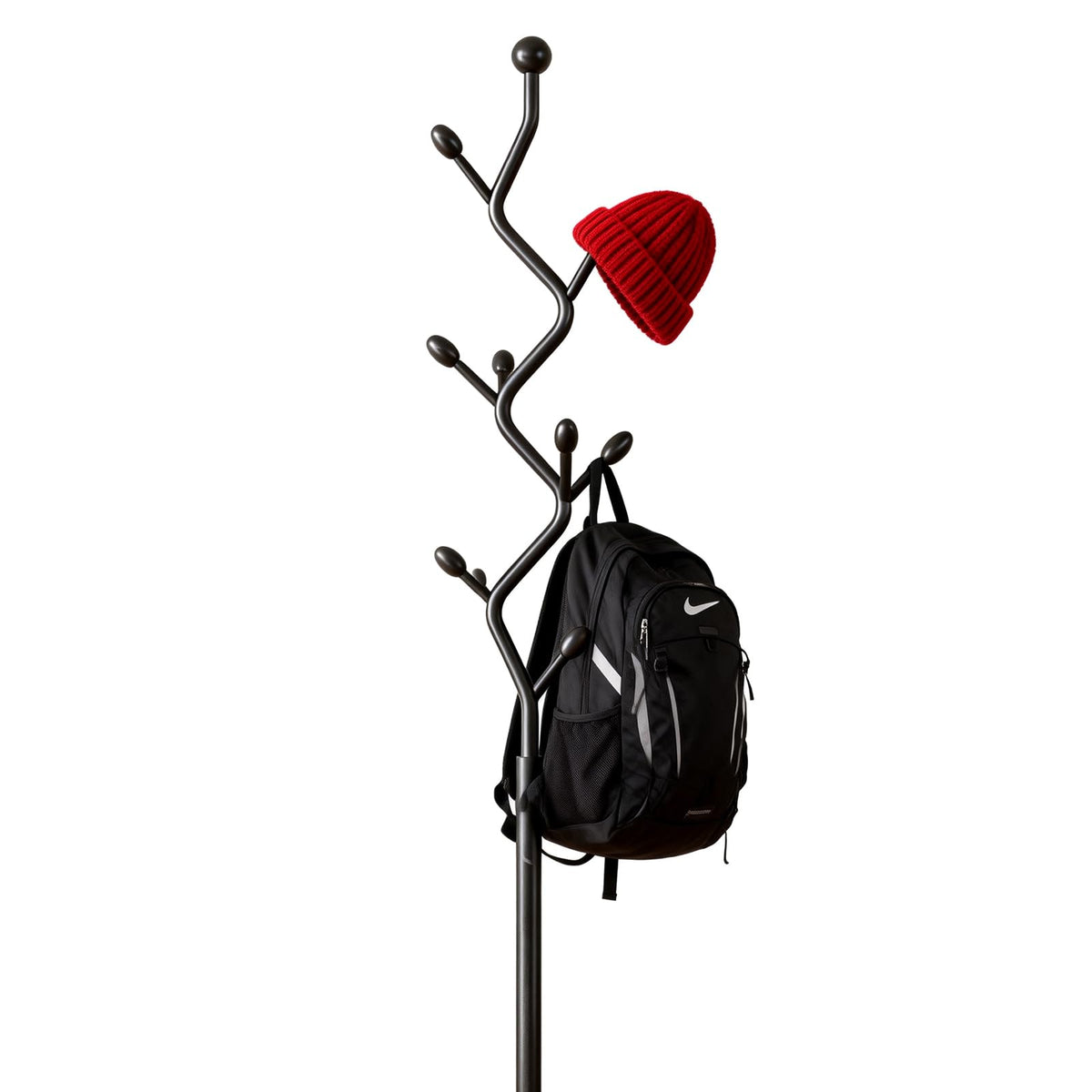 BUZUEY Coat Rack Freestanding Metal Tree Coat Rack Stand with Hooks, Modern Standing Hat Rack for Entryway Hallway Bedroom Office (black)