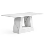 63" Rectangle Dining Table | Faux Marble Top | Triangle Pedestal Base