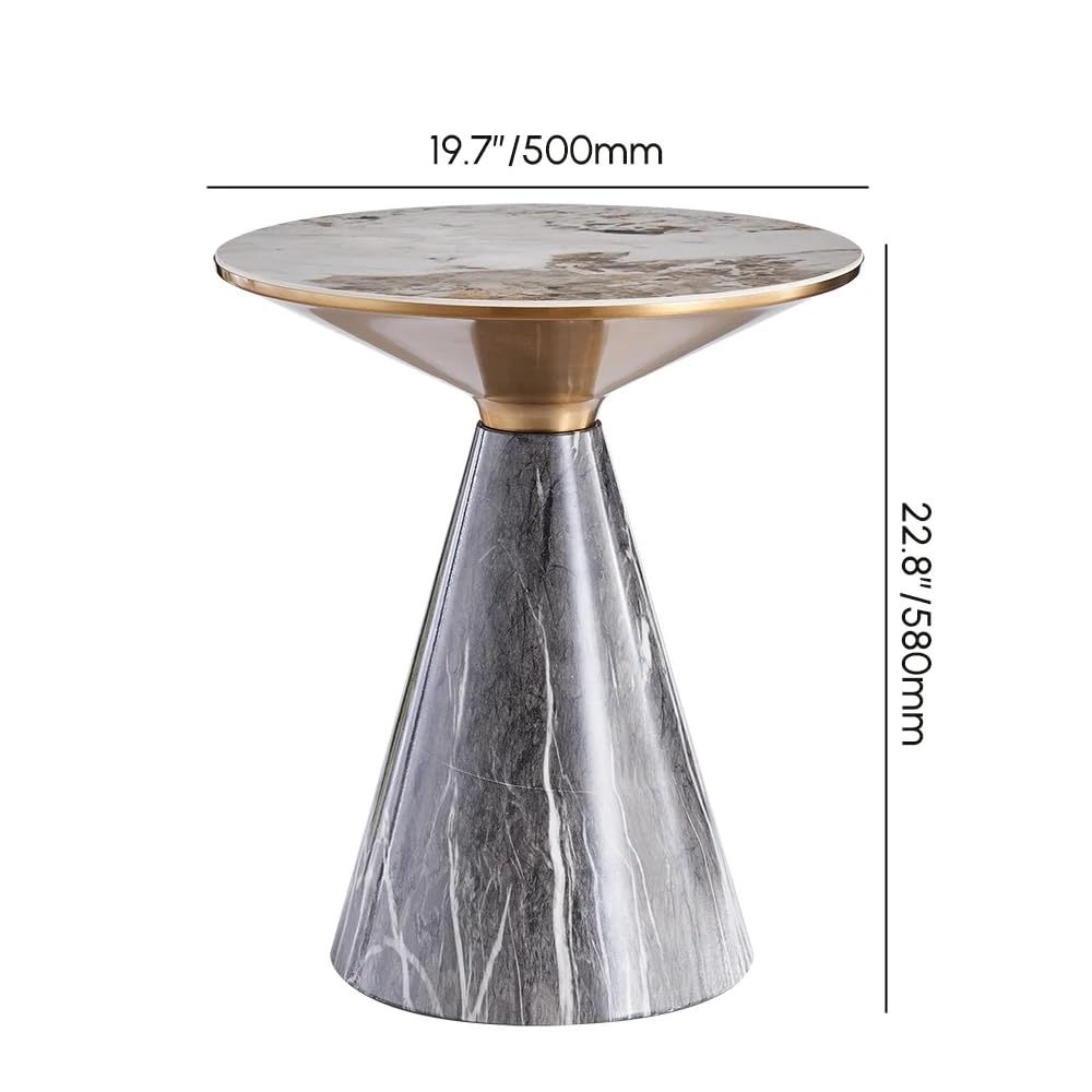 LOVEDIMA Small Side Table, Modern End Table for Living Room Sofa/Bedside, Hourglass-Shape End Table with Sintered Stone Top & Stainless Steel Base