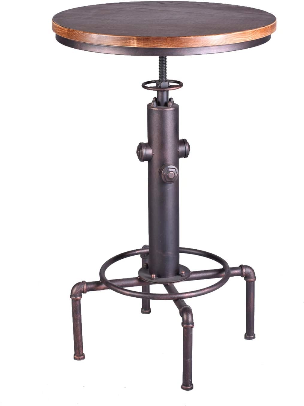 Topower 3 Piece Pub Table and Stool Set Round Bar Table Adjustable Height Coffee Table Farmhouse Counter Height Bar Stools with Backrest Copper 1 Table + 2 Stools