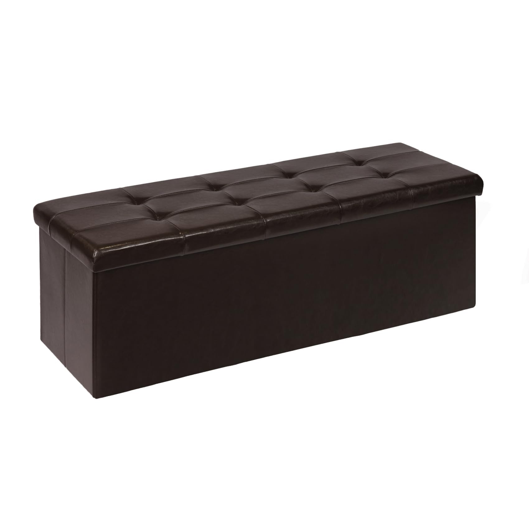 Folding Storage Ottoman Bench with Faux Leather Upholstery