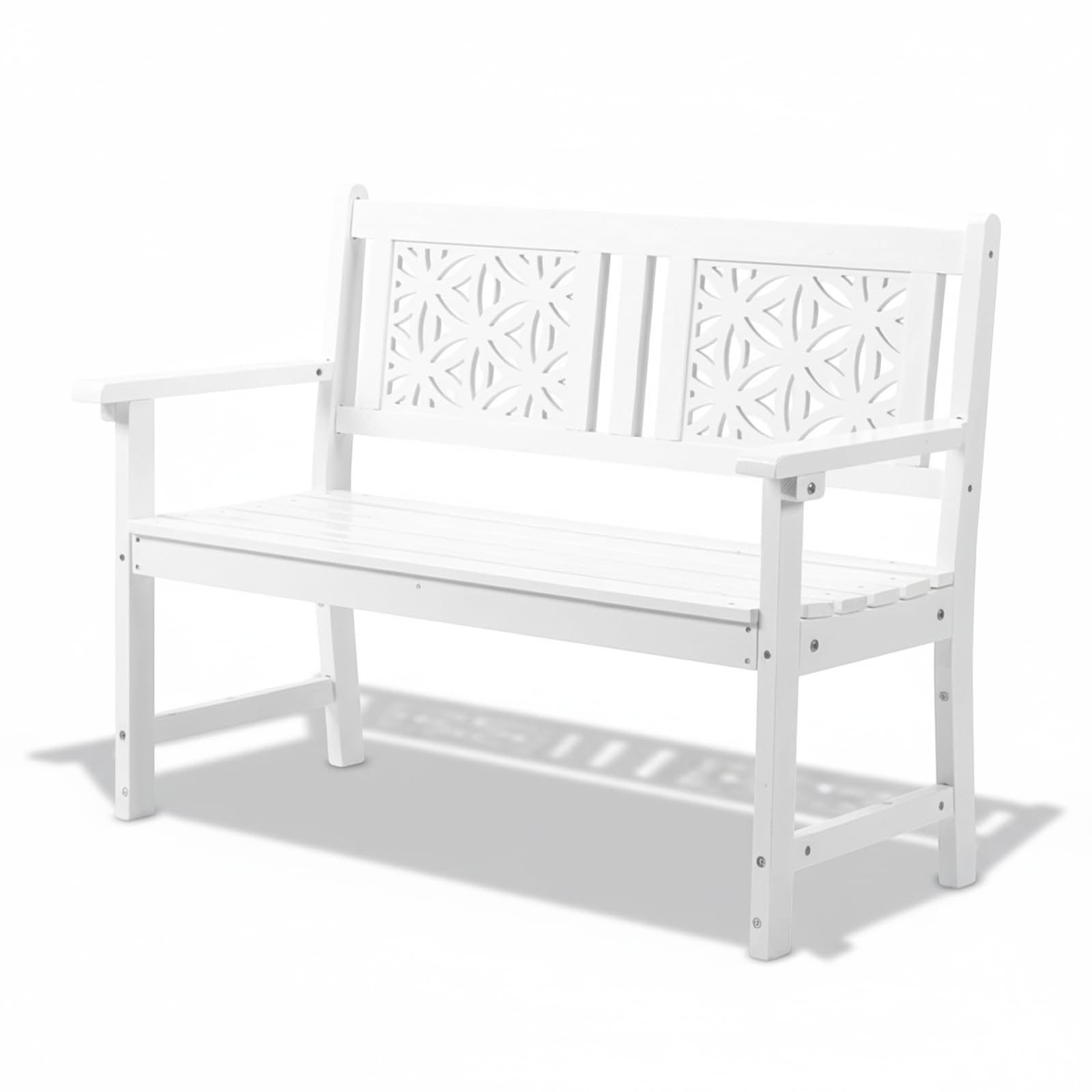 Floral Wood Outdoor Bench – 3-Seater, 660 lbs, White
