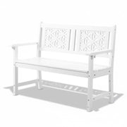 Floral Wood Outdoor Bench – 3-Seater, 660 lbs, White