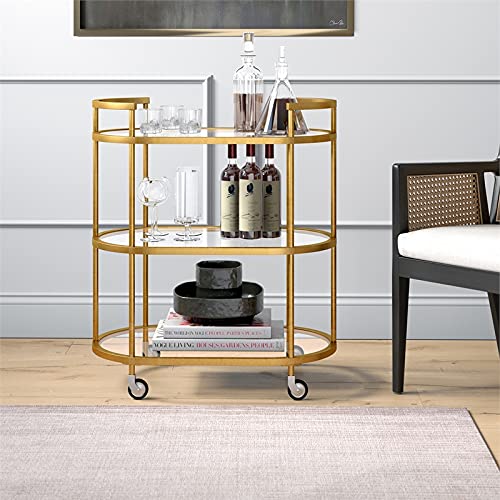 Oval Bar Cart with Tempered Glass Shelves