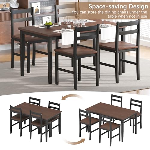 5-Piece Solid Wood Dining Table Set with 4 Chairs