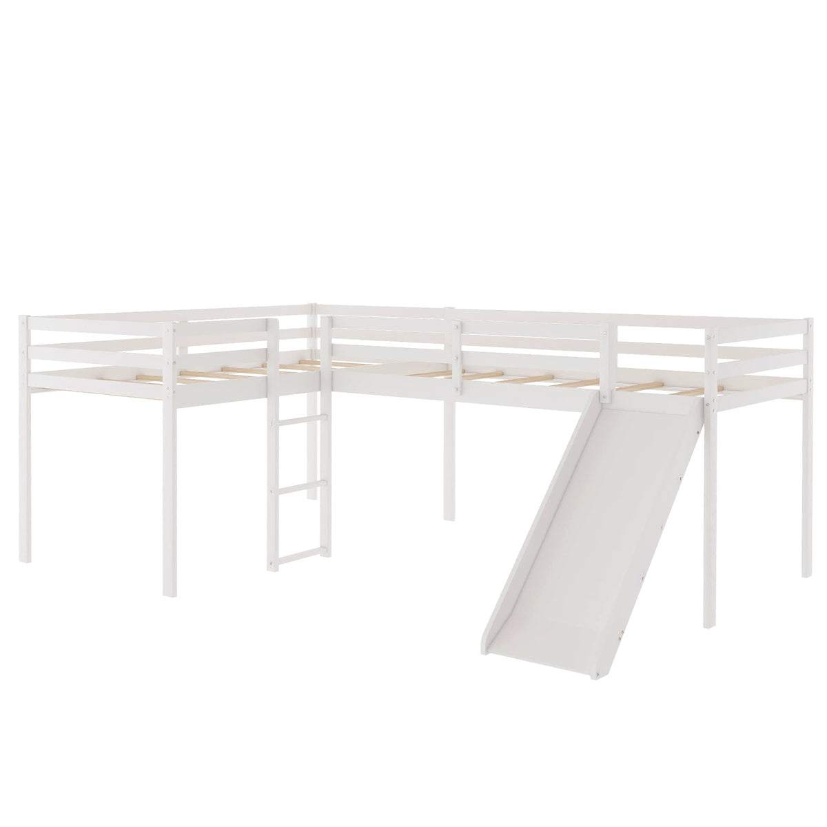 Twin L-Shaped Loft Bed with Slide