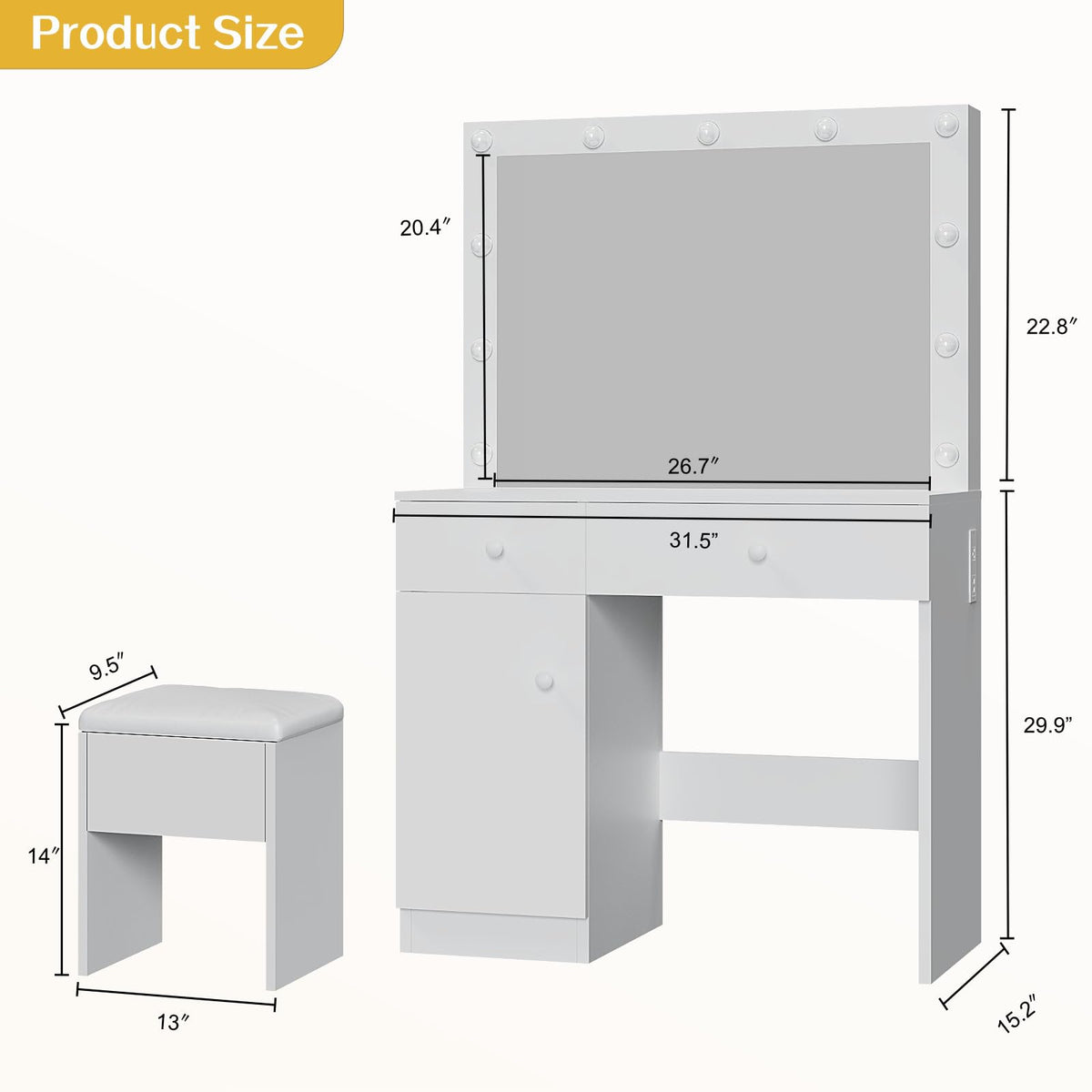 Makeup Vanity with Lighted Mirror and Chair
