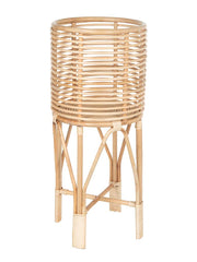 Kouboo Rattan Two-Tier Plant Stand, Indoor Boho Planter Shelf, Medium Brown