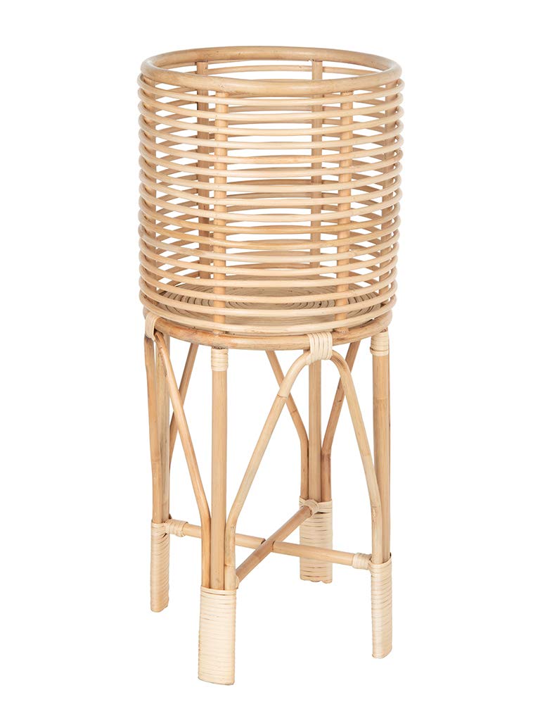 Kouboo Rattan Two-Tier Plant Stand, Indoor Boho Planter Shelf, Medium Brown