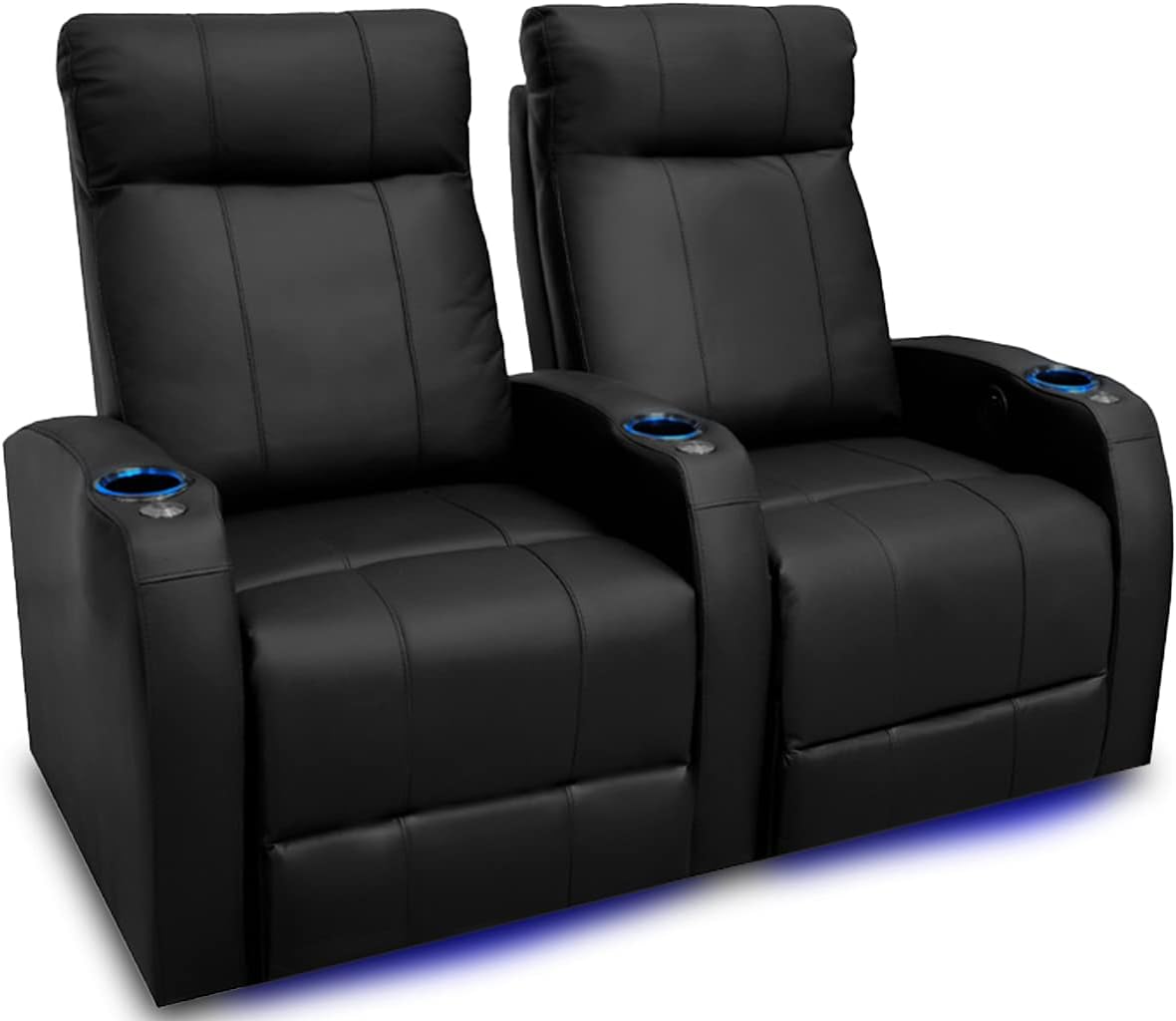 Valencia Syracuse Home Theater Seating | Premium Top Grain Nappa 9000 Leather, Power Recliner, LED Lighting (Row of 2, Black)
