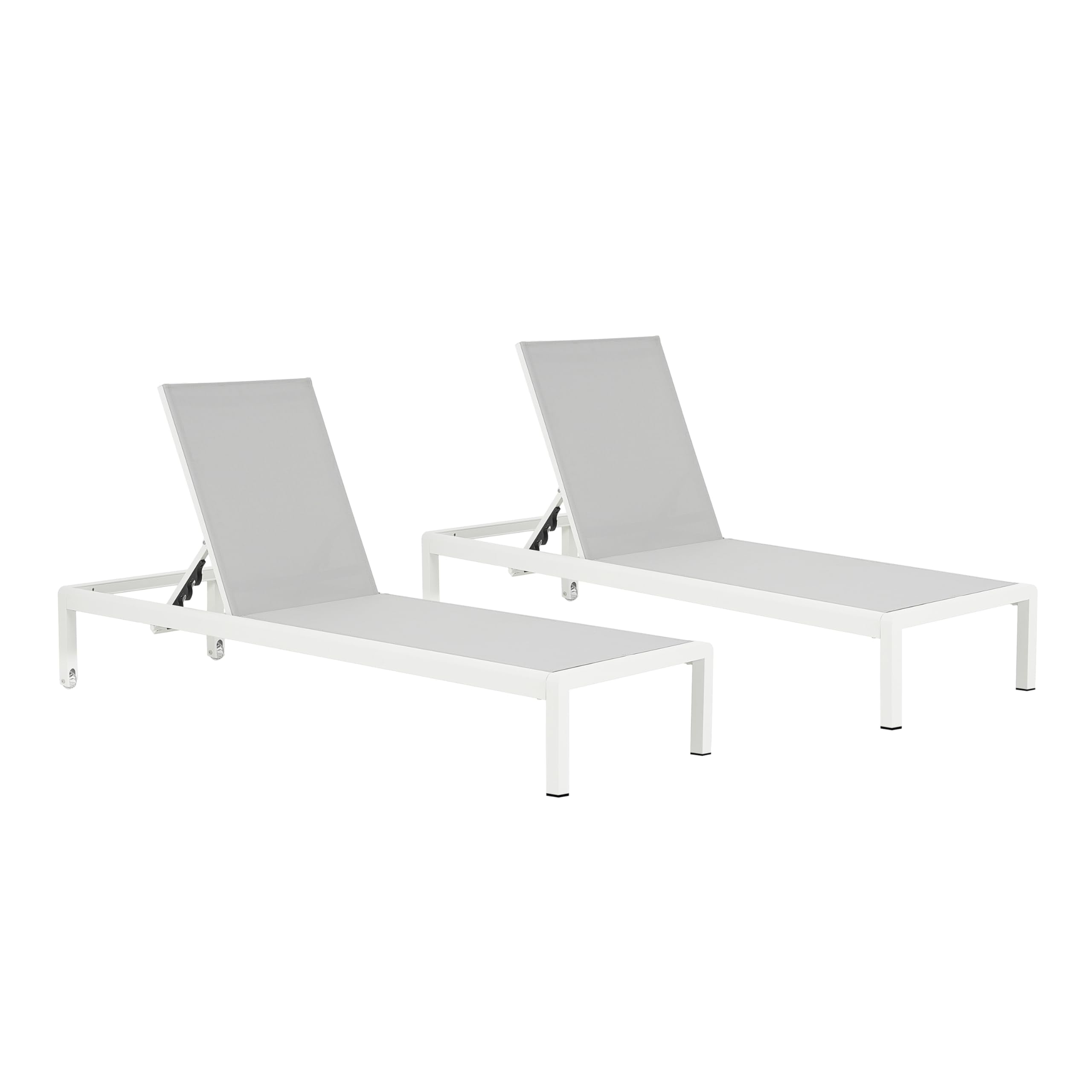 Christopher Knight Home Set of 2 Berton Outdoor Mesh Seat Chaise Lounge Chairs, Patio Adjustable Aluminum Frame Single Lounge Sofa, Poolside/Garden/Backyard Seating, All-Weather Furntiure, Gray+White