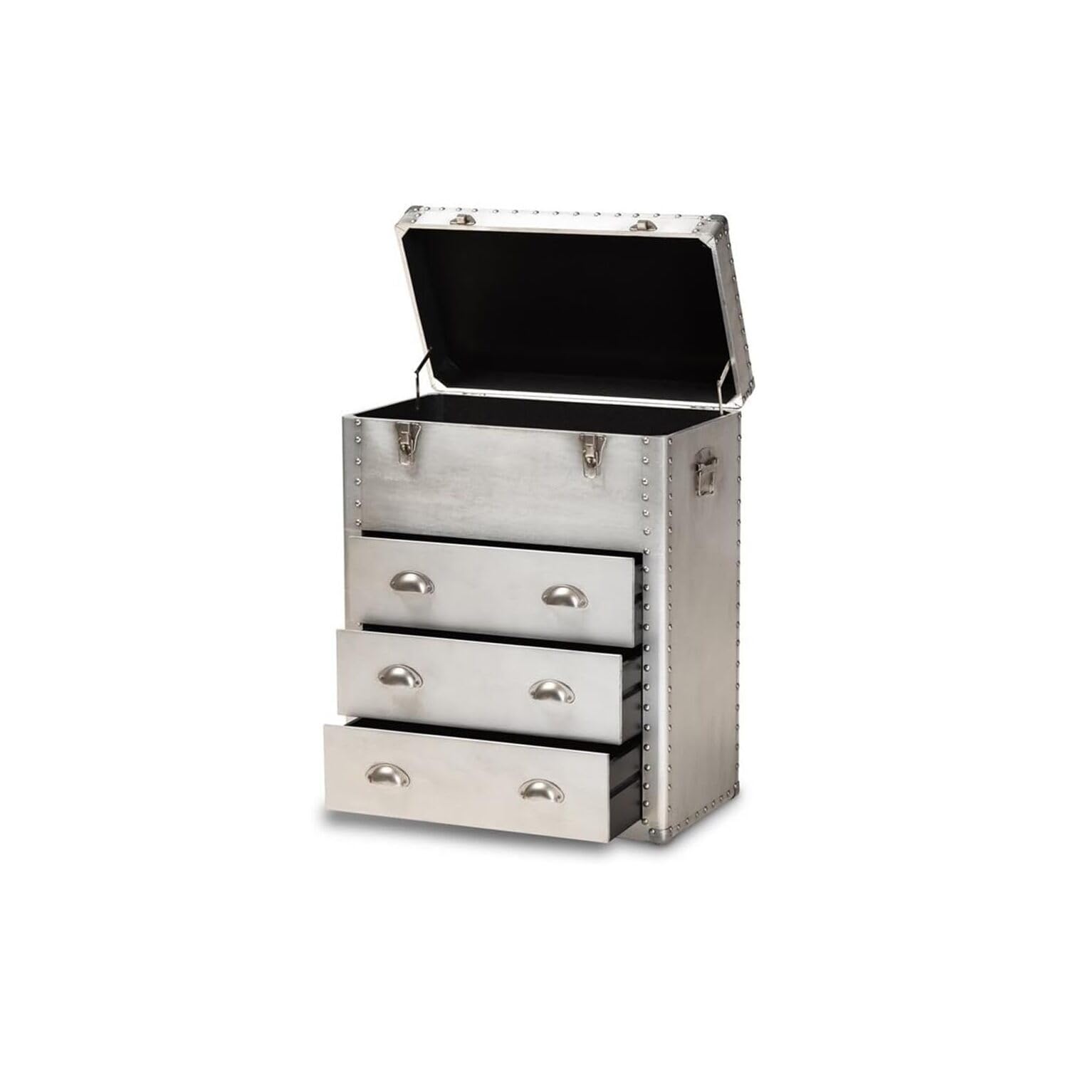 HomeStock Sophisticated Simplicity French Industrial Silver Metal 3-Drawer Accent Storage Chest