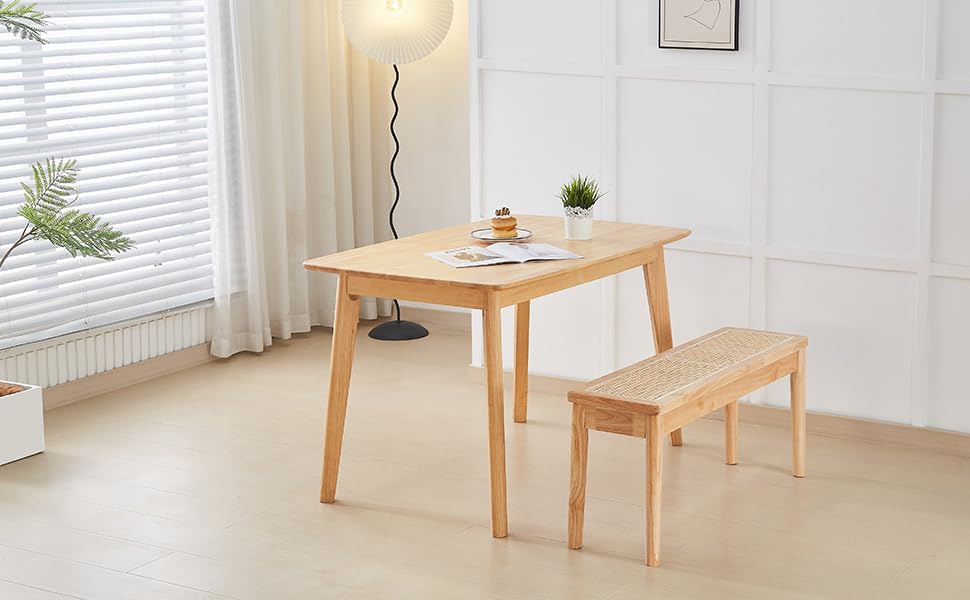 Jimenuco 40" Wooden Dining Bench with Hand Woven Rattan Seat,Solid Wood Bench for Entryway,Living Room,Kitchen and Bedroom（Nature Wood，18" H