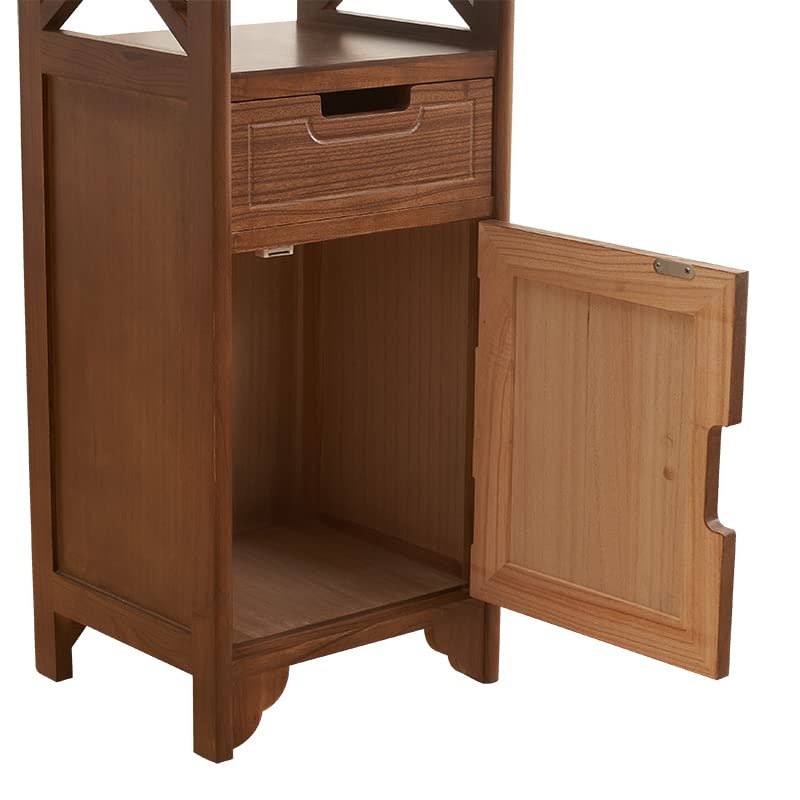 BECTSBEFF 30 Inches Tall End Table, Fully Assembled Bathroom Floor Cabinet with Shelf and Storage, No Assembly Nightstand with Drawer for Bedroom-Walnut