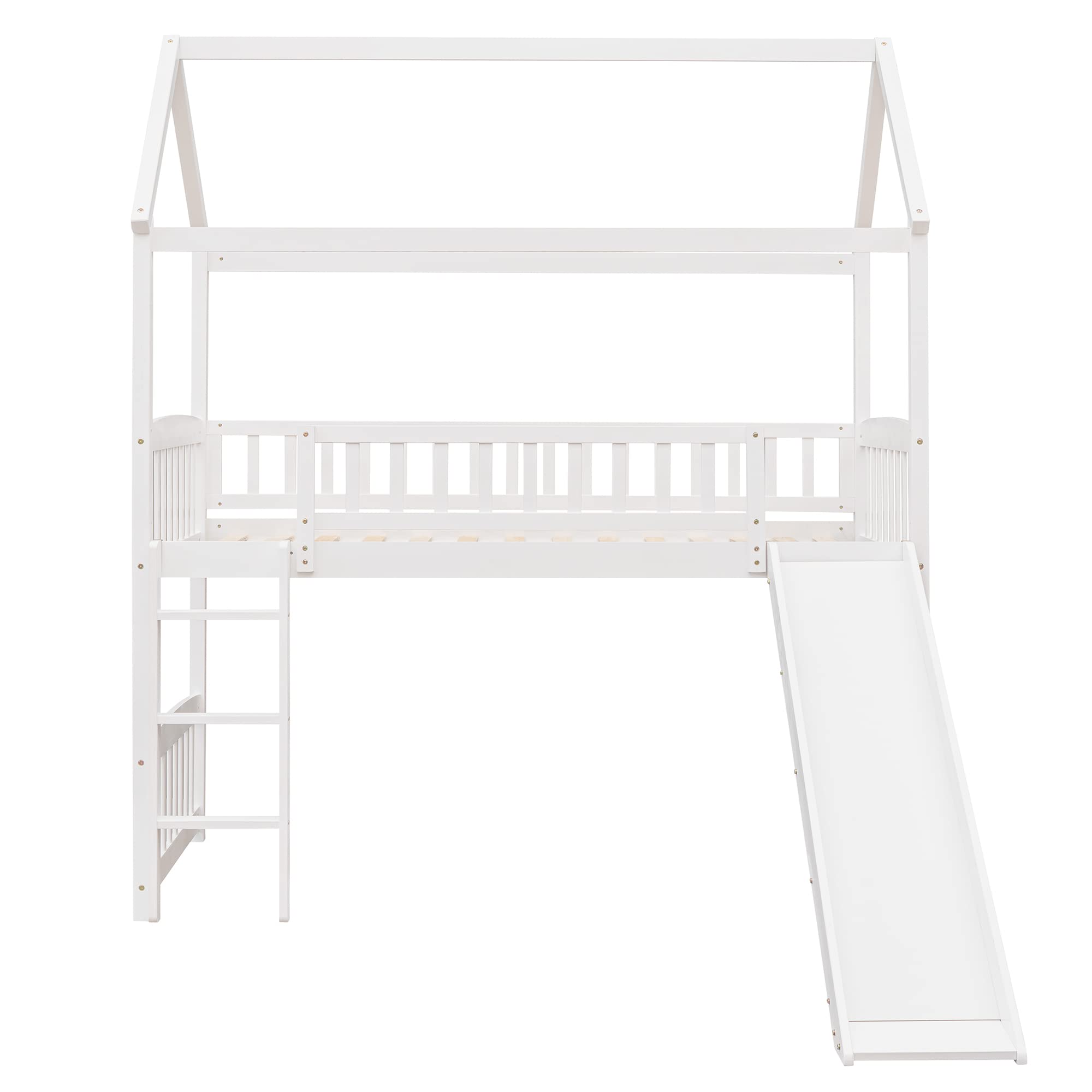 Twin Loft Bed with Slide & Playhouse Design