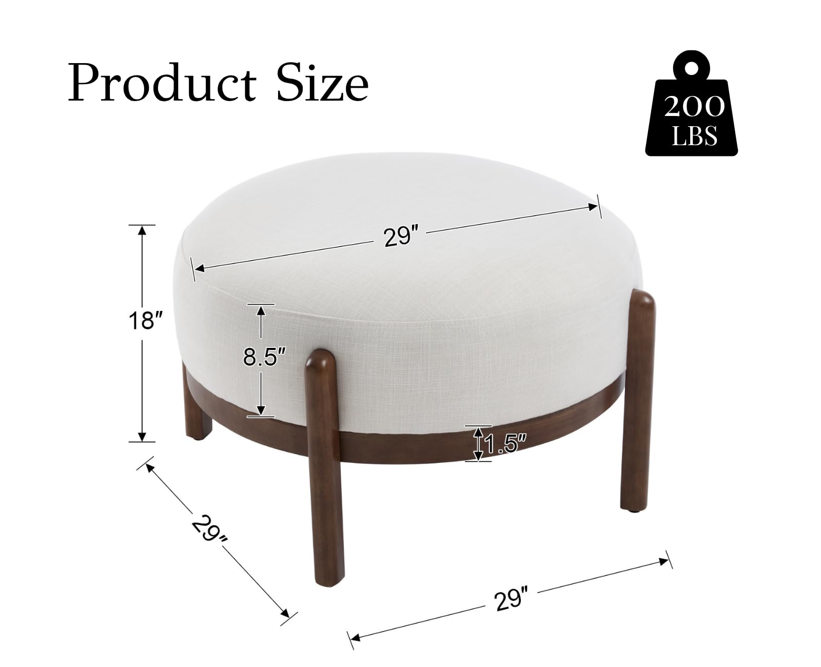 Round Upholstered Ottoman with Wood Legs