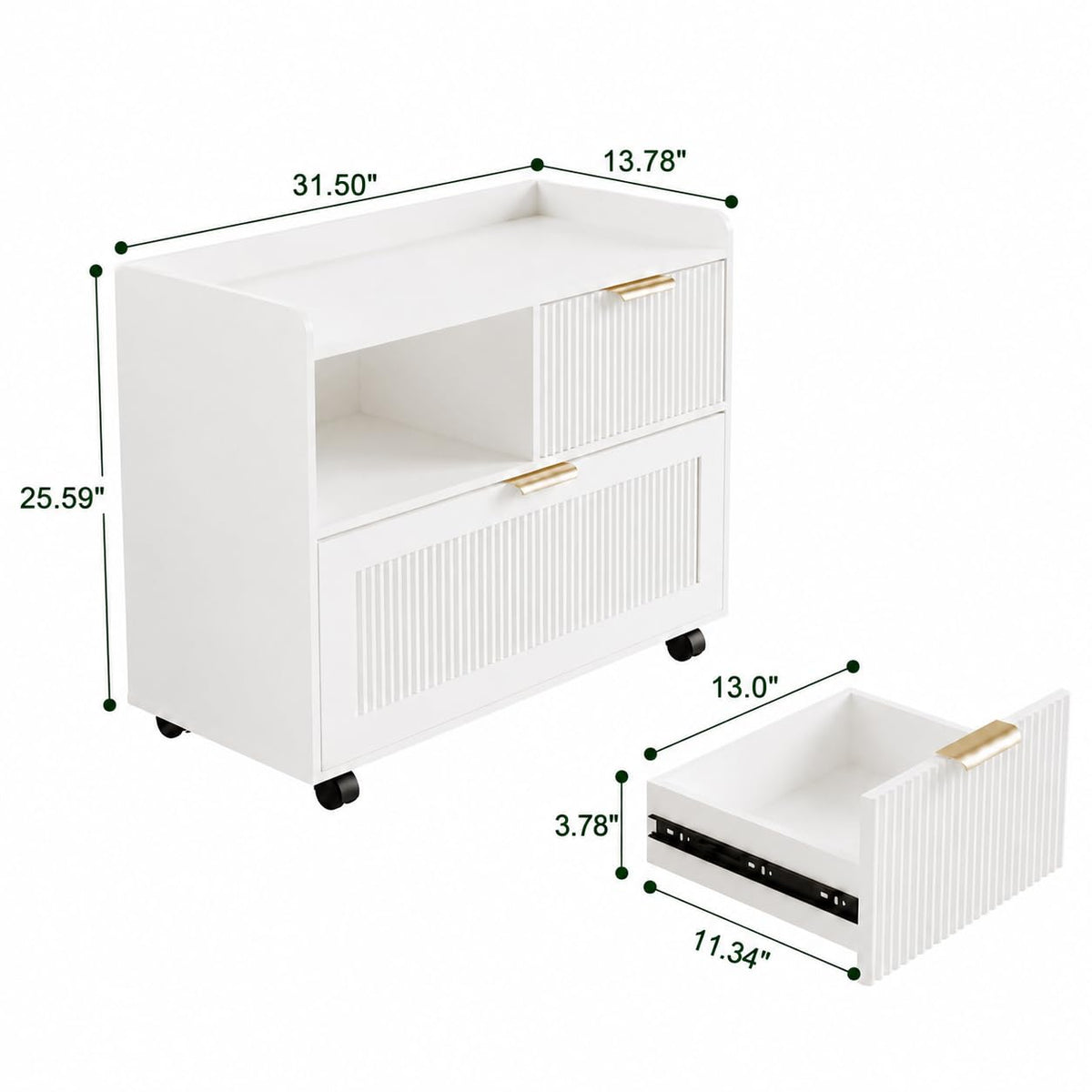 Fluted Rolling File Cabinet