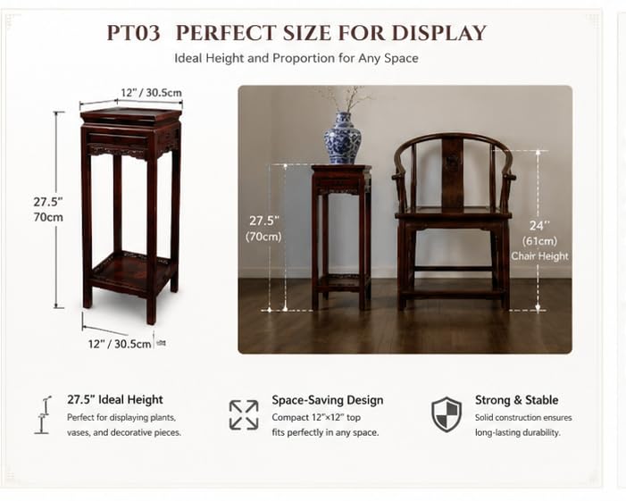 Festcool 27.5" Rosewood Plant Stand, Square Display Pedestal Table